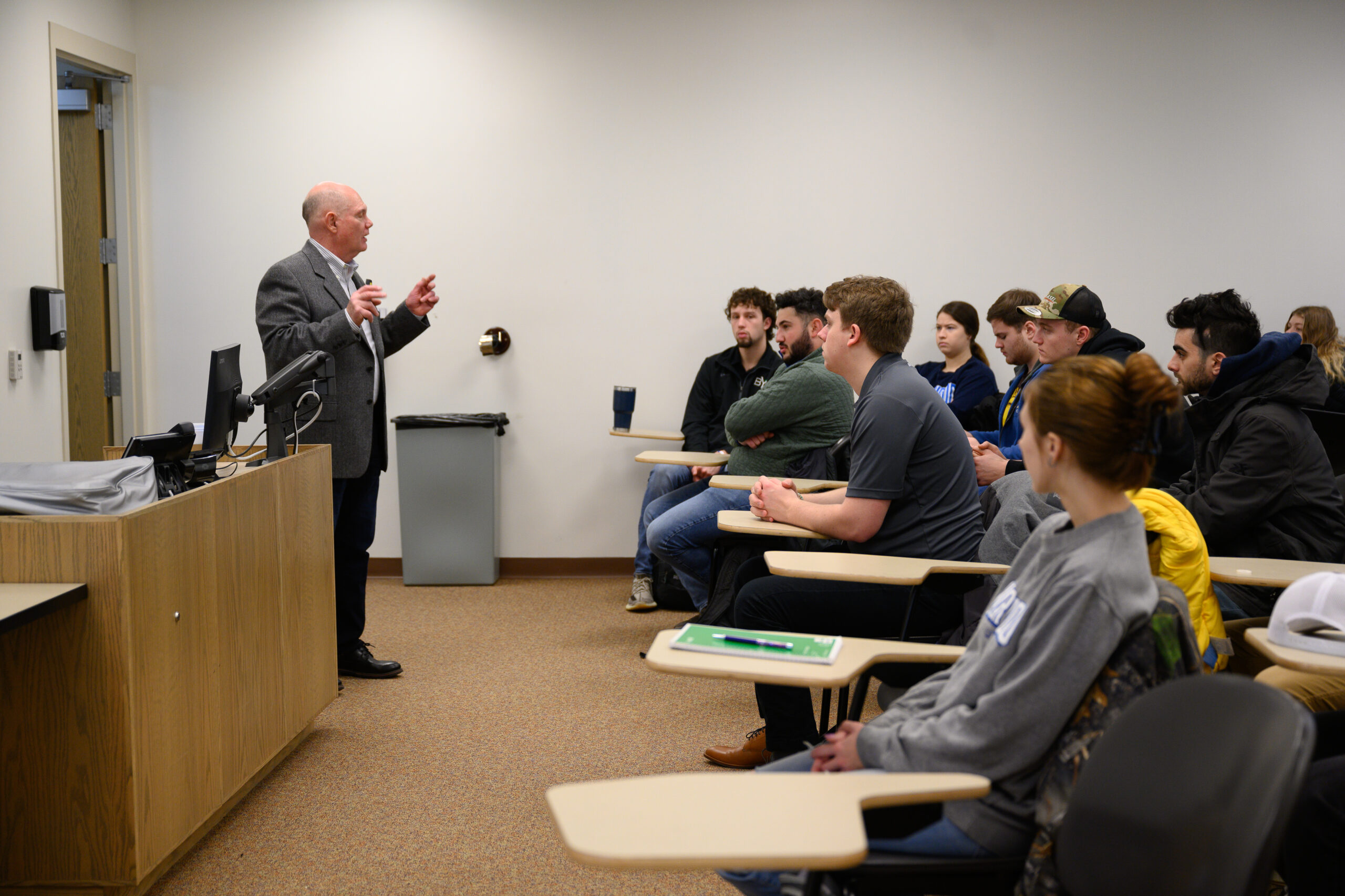 Bill Hanvey speaking to a class of Northwood University students