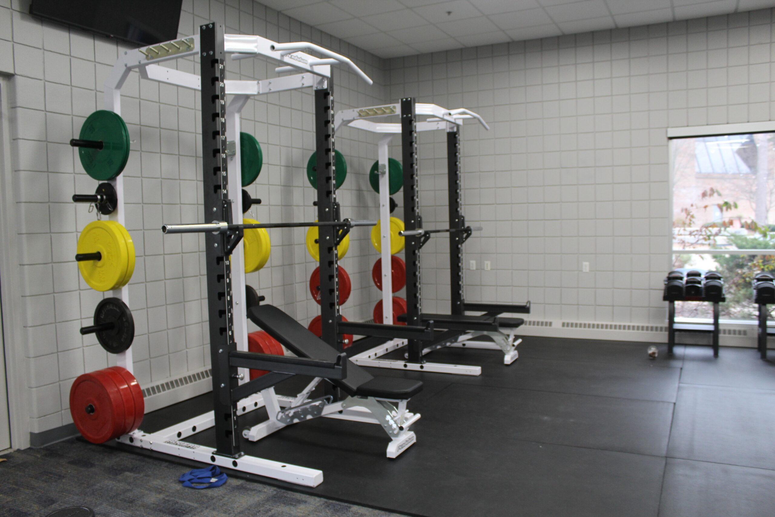 Weight racks in the Hach Student Life gym